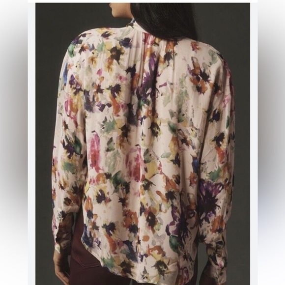 Pilcro x Anthropologie The Tavi Buttondown Blouse Large Pink Floral Long Sleeve - Picture 2 of 6